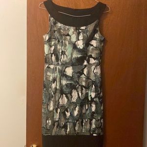 Connected Apparel Size 8 Multi-colored black, Sage and white dress.